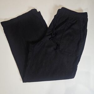 Gap Linen Pants Womens Large Black Tie Waist Wide Leg Whimsy‎ Goth Quiet Luxury